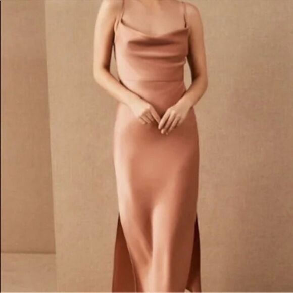 BHLDN Cali Satin Charmeuse Midi Dress Sedona Sunset - Picture 2 of 11